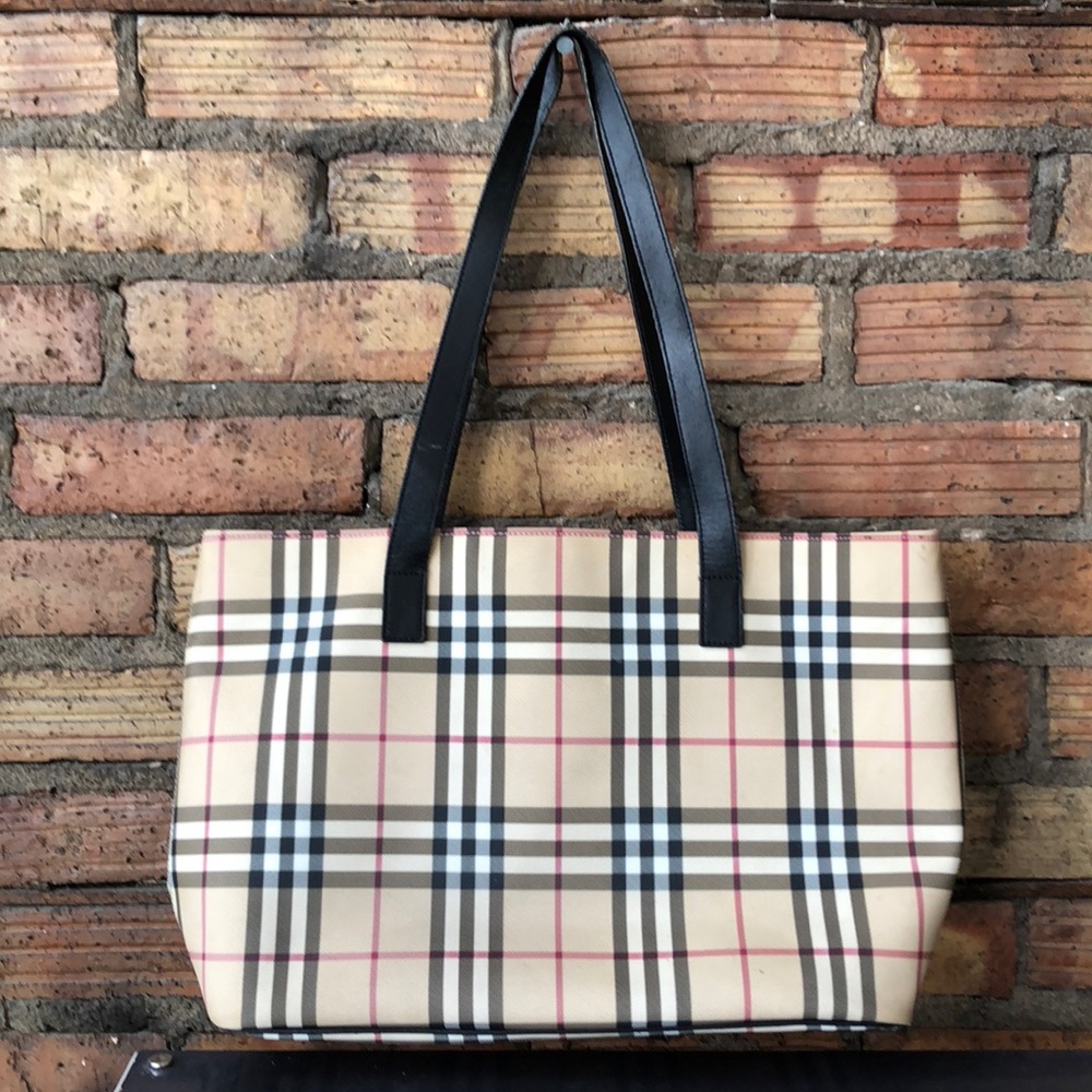 || Burberry || vintage coated canvas leather tote